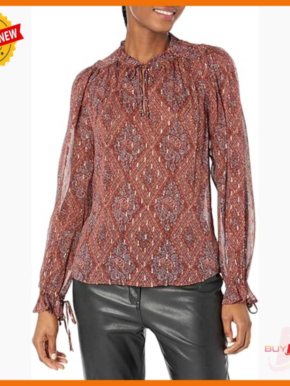 Long Sleeve Peasant Blouse With Ruffle Cuffs, Tapestry Print, Lightweight